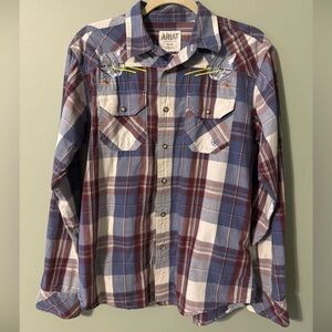 Ariat Western Multicolor Plaid Shirt with Cat Lazed Eye Embroidery